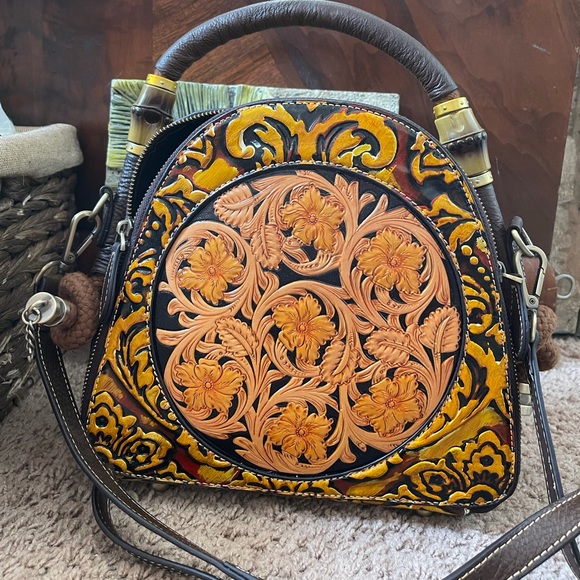 Handbags - Tooled Leather/ Hand-Painted Crossbody/Purse NWOT